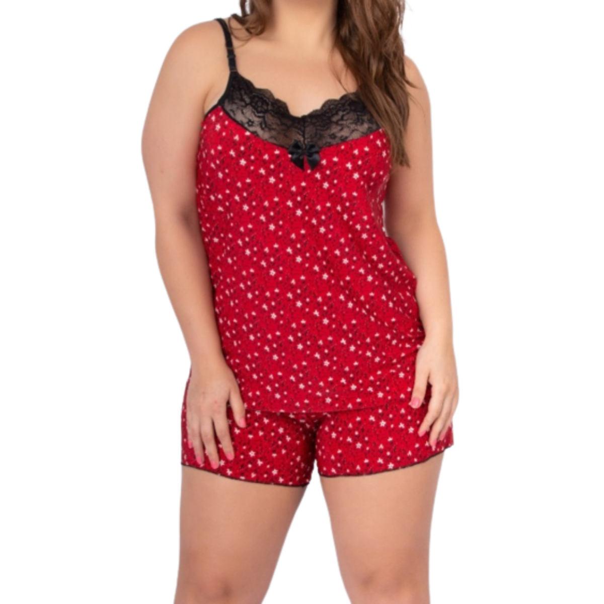 Pijama Baby Doll Short Curto Detalhe Em Renda Confortável