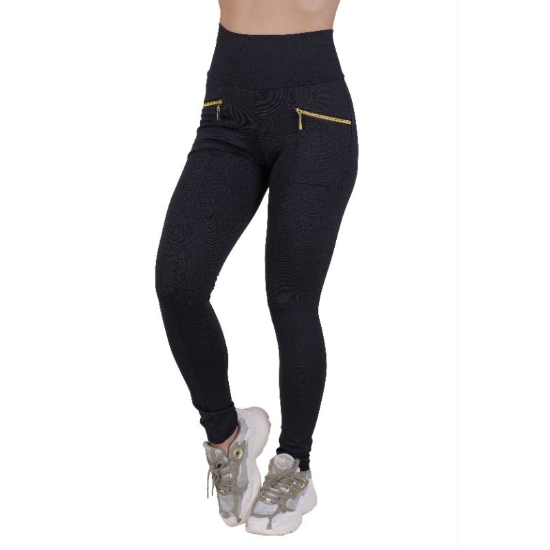 Calça Feminina Cintura Alta Legging Bolso Real Com Zíper