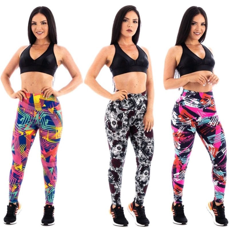 Calça Legging Leg Feminina Cos Alto Suplex Estampada Fitness Academia.