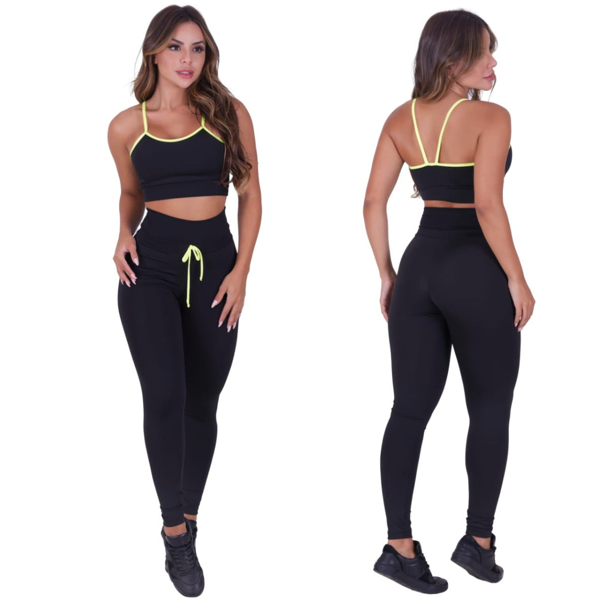 Conjunto Calça detalhe Cadarço e Top Alcinha Com Viés Neon